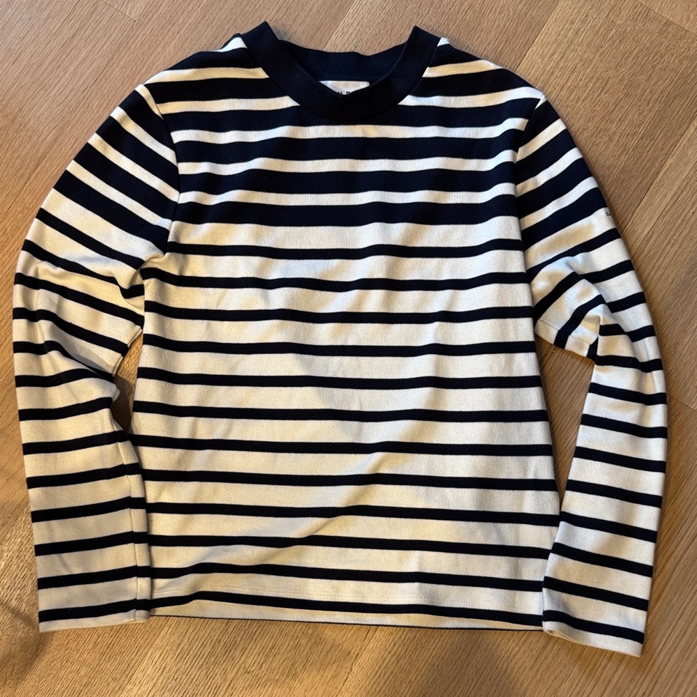 Claudie Pierlot Paris Striped Long Sleeve Crewneck Tee - cream & navy